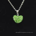 Wholesale Heart Shape New Arrival Light Green Crystal Clay Shamballa With Silver Chains Necklace